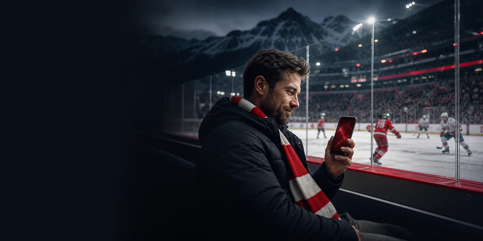 Schweizer Sportfan nutzt die BetLabel App während eines Abendspiels