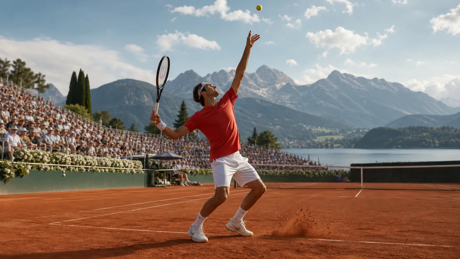Tennisspieler bei einem Abendwettkampf in der Schweiz