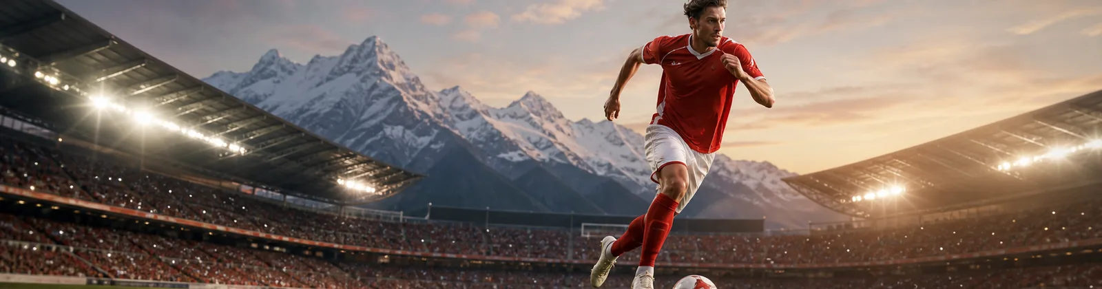 Erwachsene Fussballspieler im Zentrum eines Schweizer Stadions