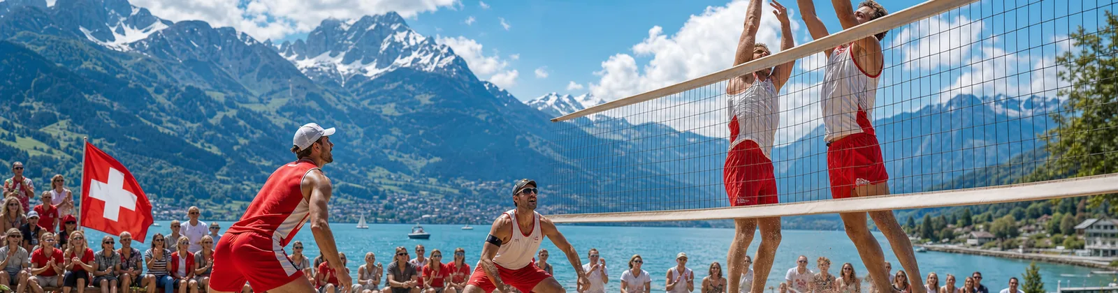 Erwachsene Volleyballspieler in einer Schweizer Sporthalle