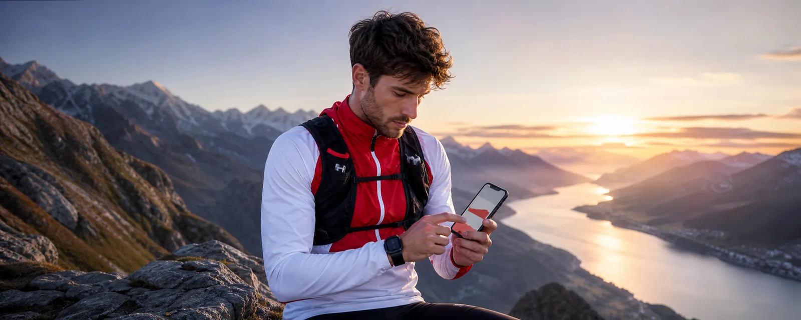 Erwachsene Schweizer Läufer mit Smartphone