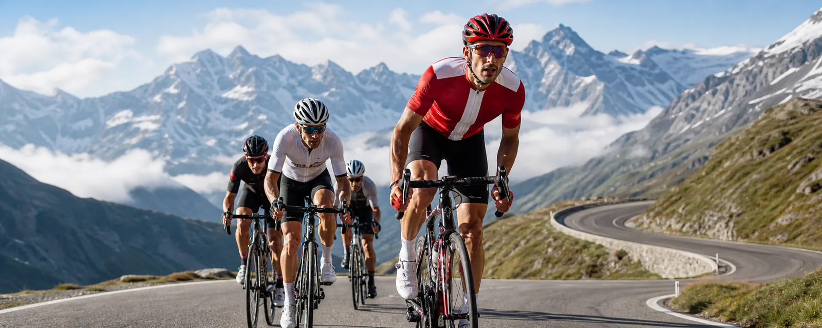 Erwachsene Radfahrer bei einem Rennen durch eine Schweizer Landschaft