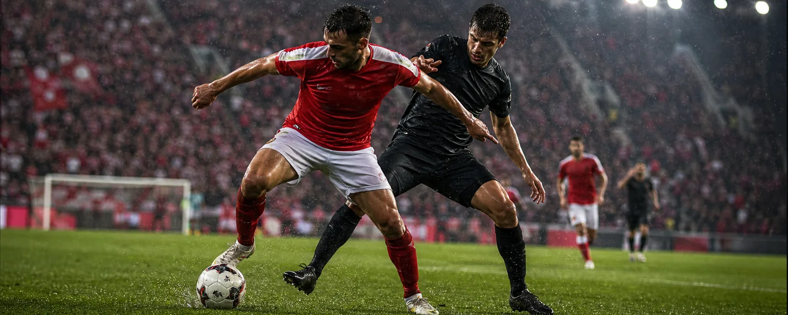 Erwachsene Fussballspieler in einem Schweizer Nachtstadion