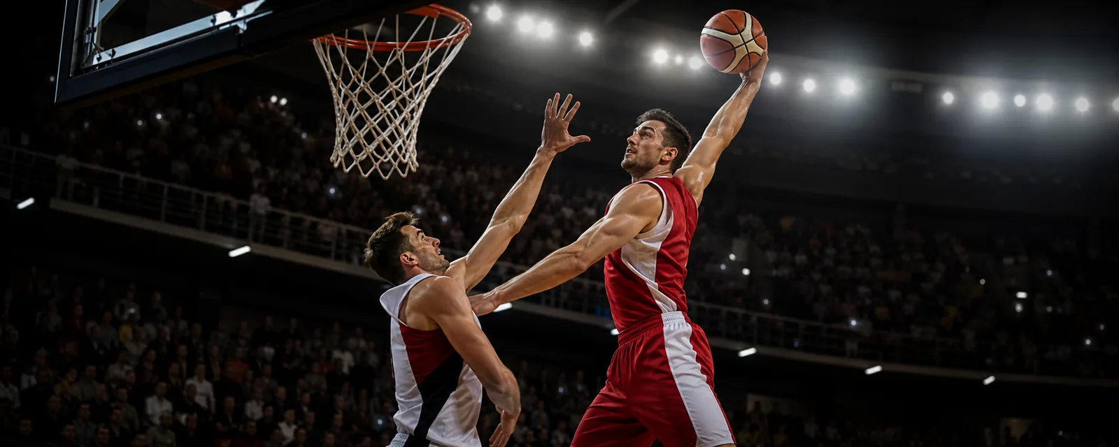 Erwachsene Basketballspieler bei einem Spiel in der Schweiz